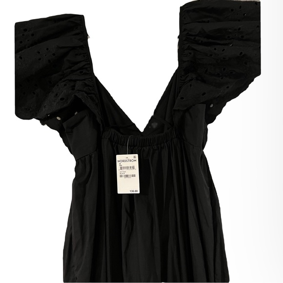 NWT En Saison Eyelet Detail Flutter Sleeve Poplin Maxi Dress Nordstrom Black NWT - Picture 7 of 7
